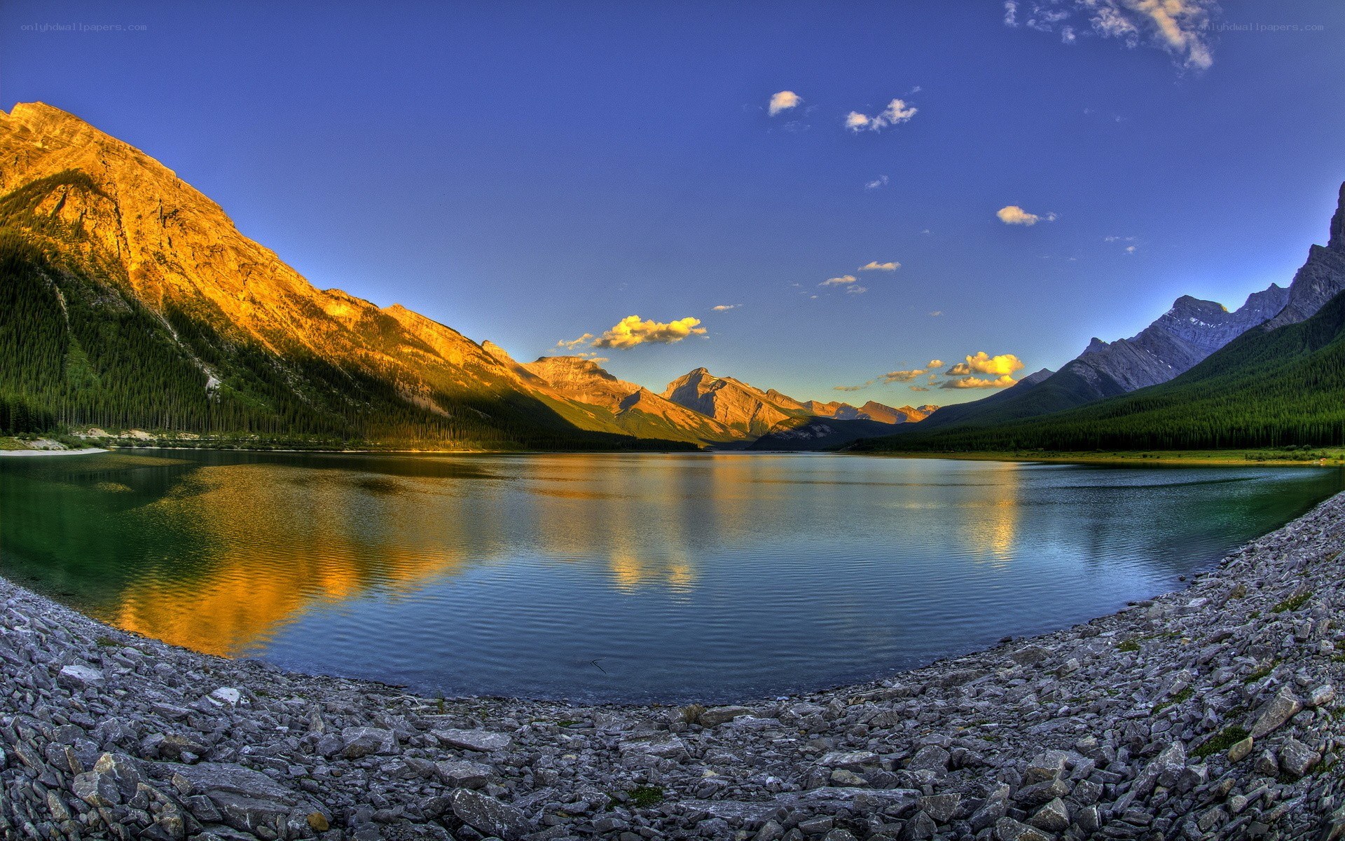 Mountain lake at sunset