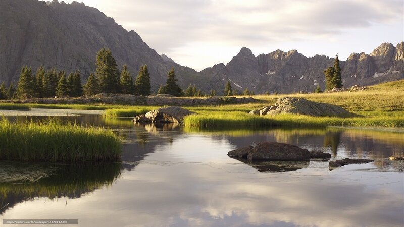 Mountain lake at sunset