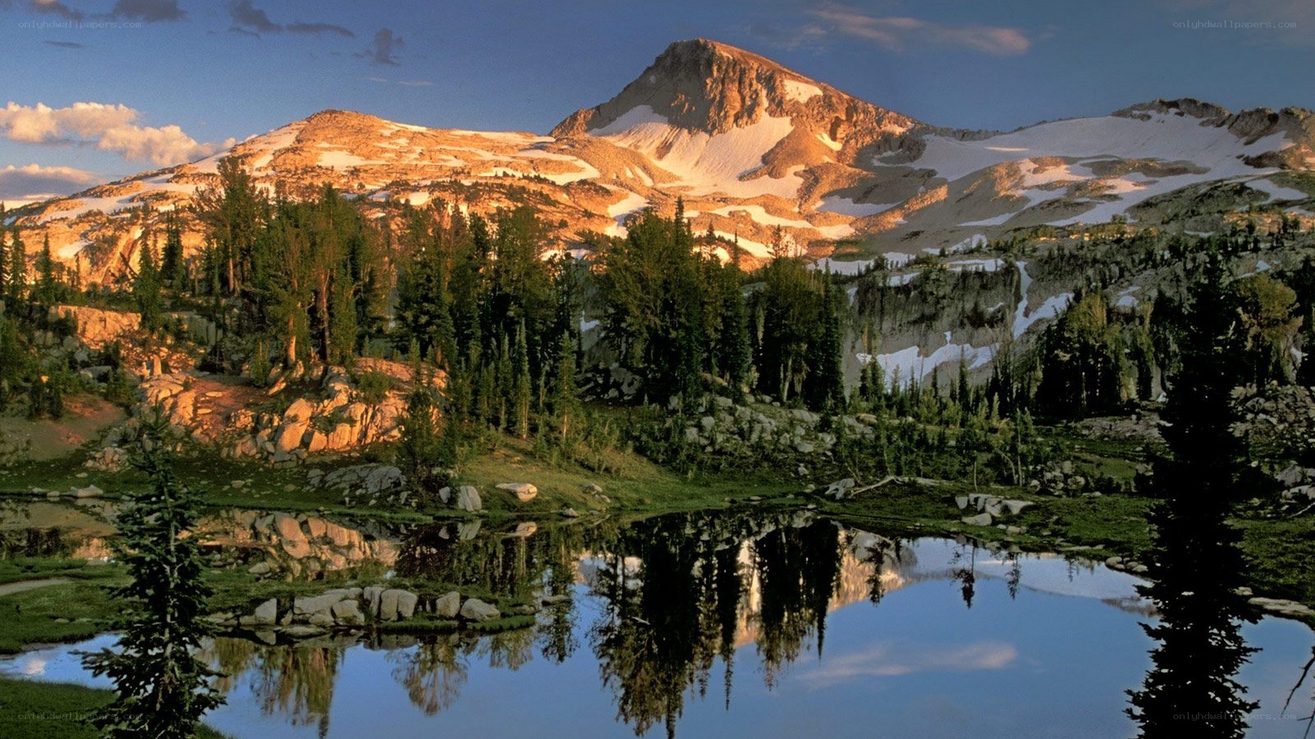 Mountain lake at sunset