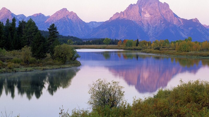 mountain lake at sunset