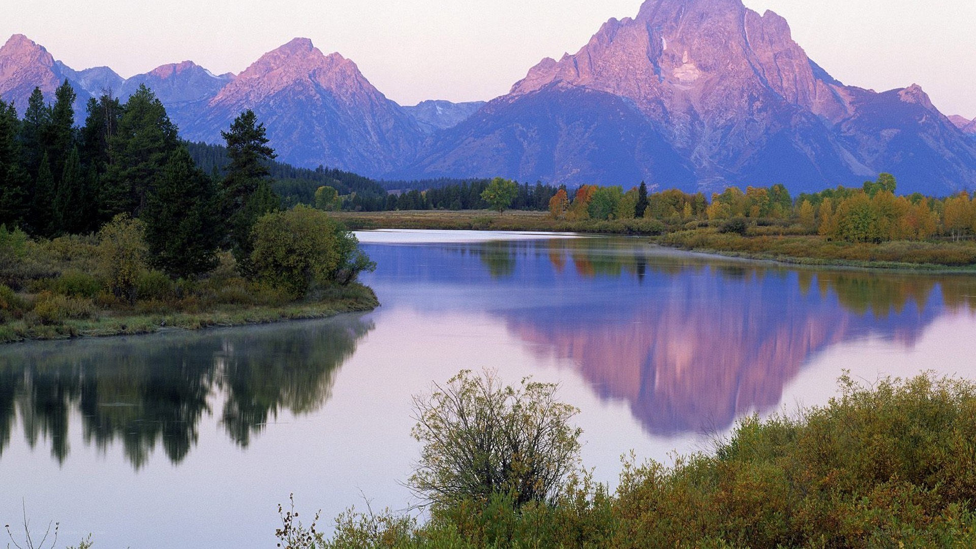 mountain lake at sunset