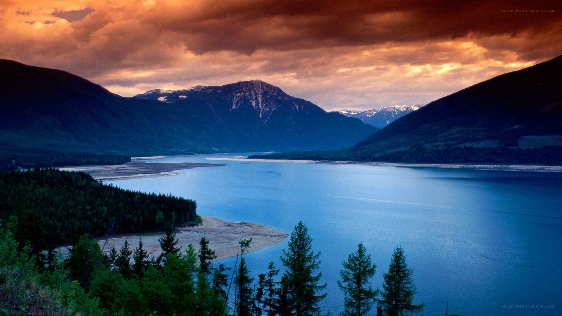 Mountain lake at sunset