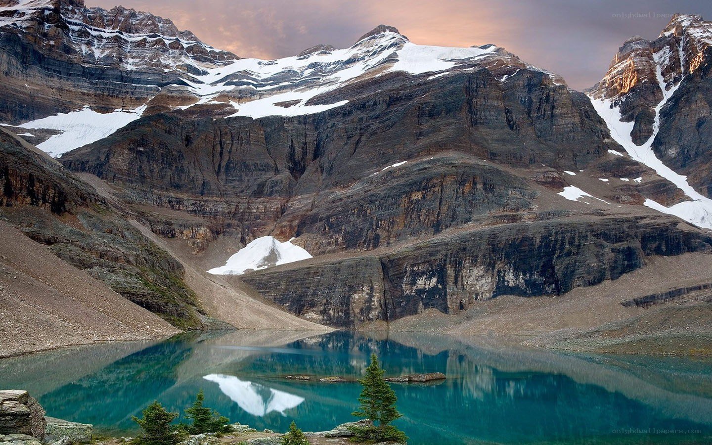 Mountain lake at sunset