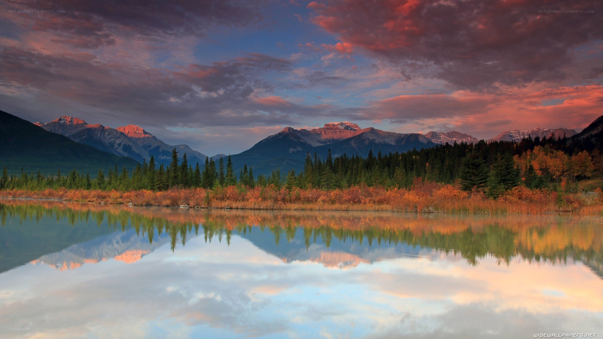 Mountain lake at sunset