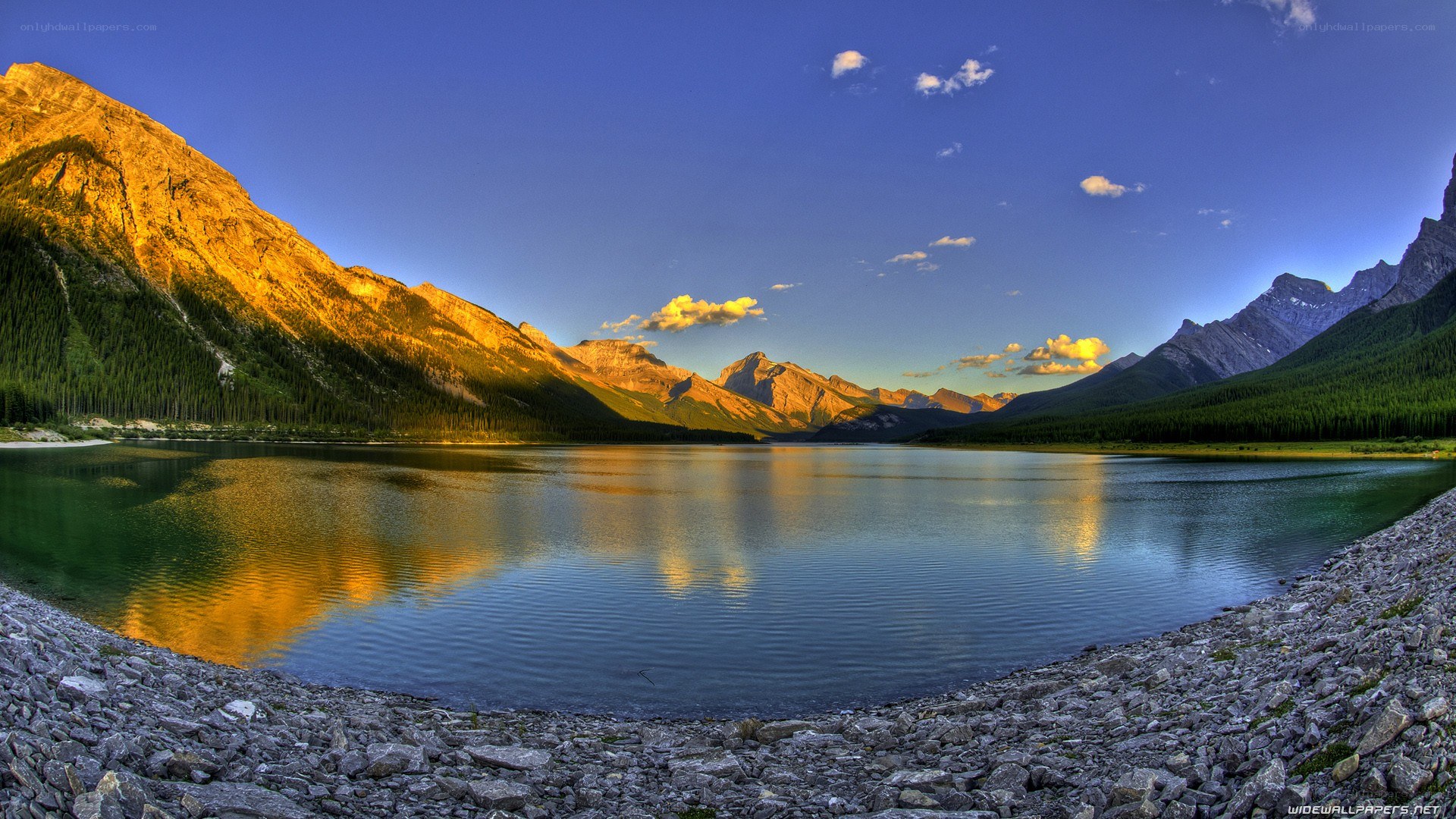 mountain lake at sunset