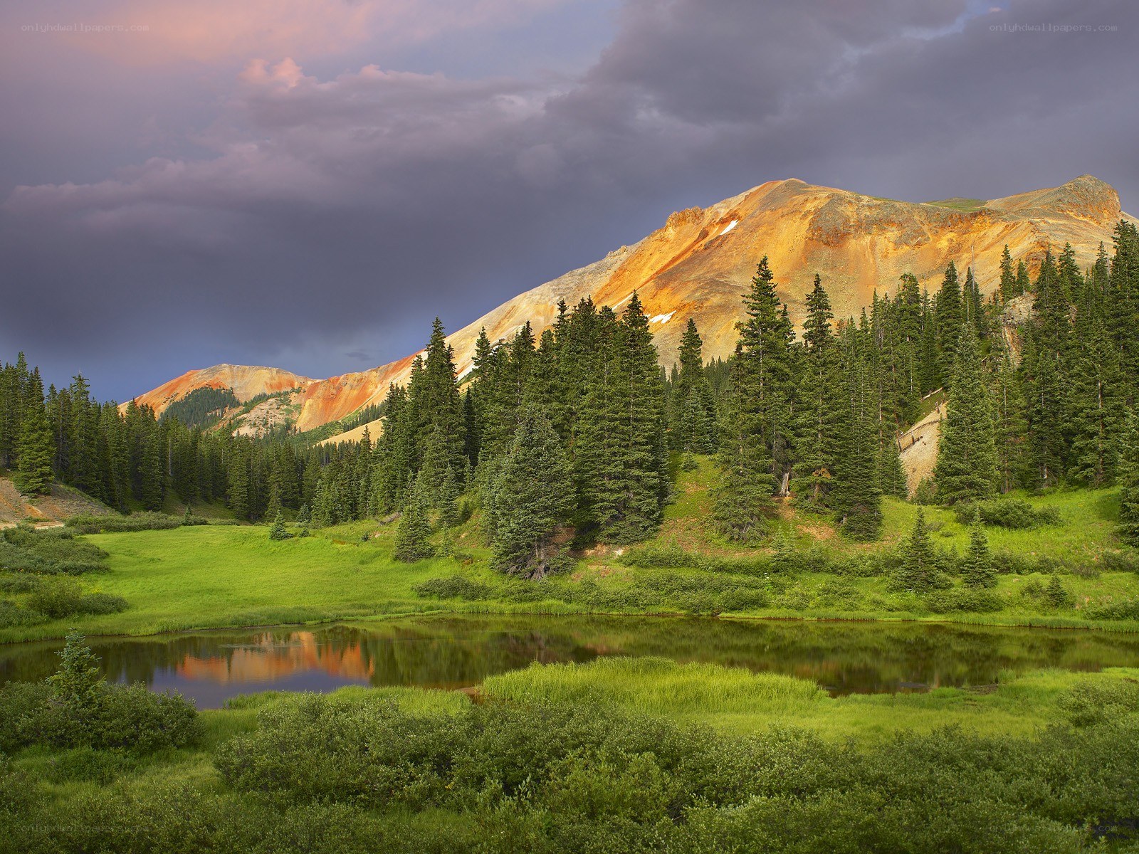 Mountain lake at sunset