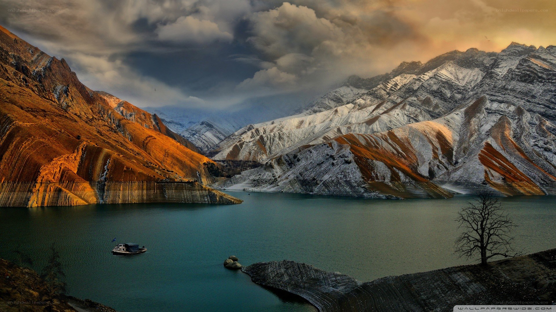 Mountain lake at sunset