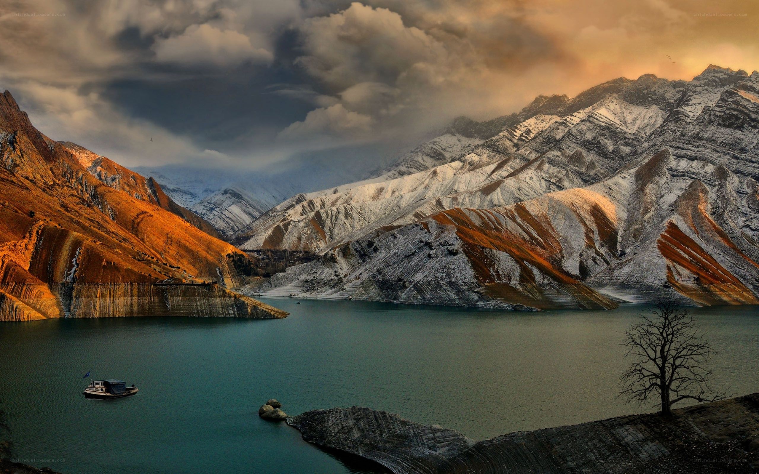 Mountain lake at sunset
