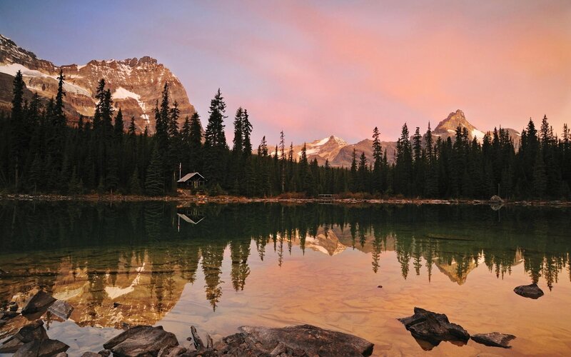 Mountain lake at sunset