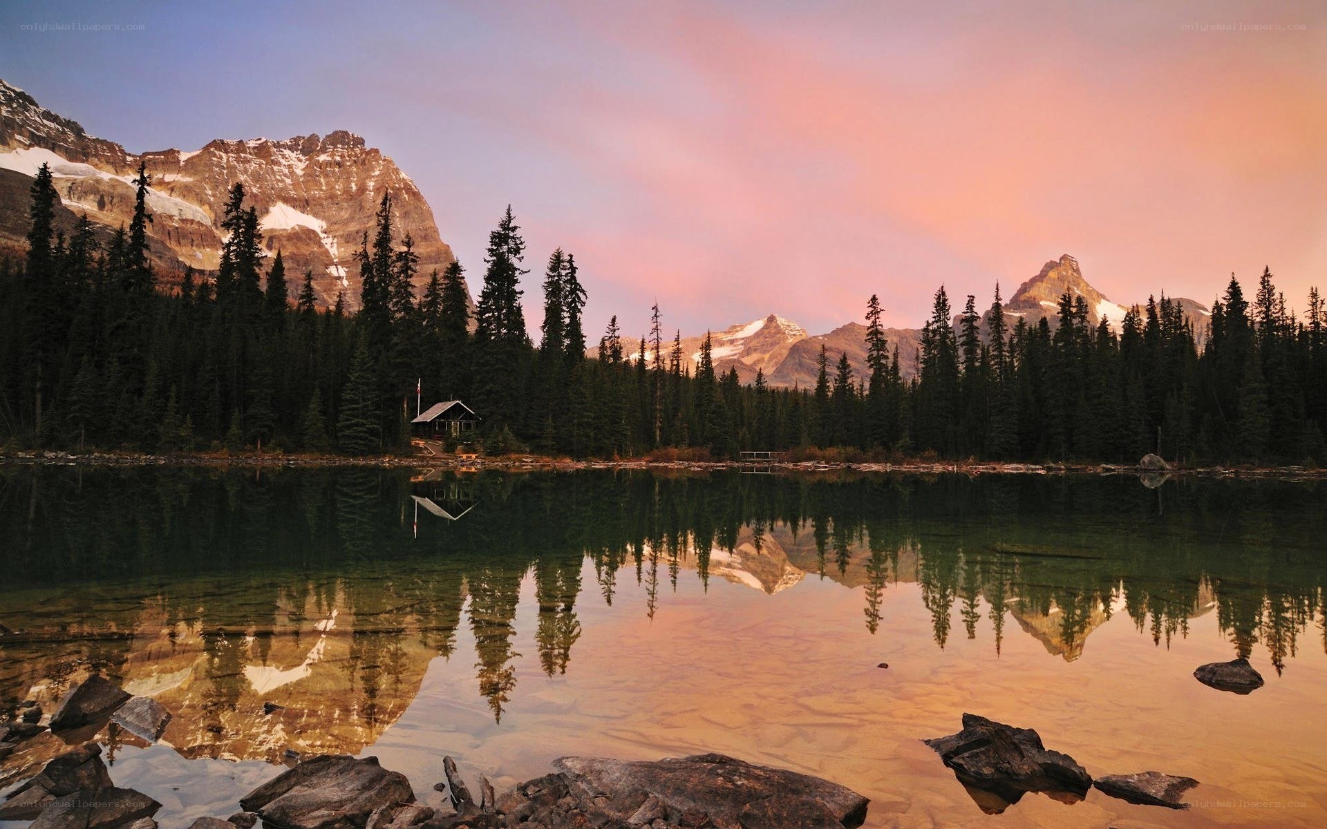 Mountain lake at sunset