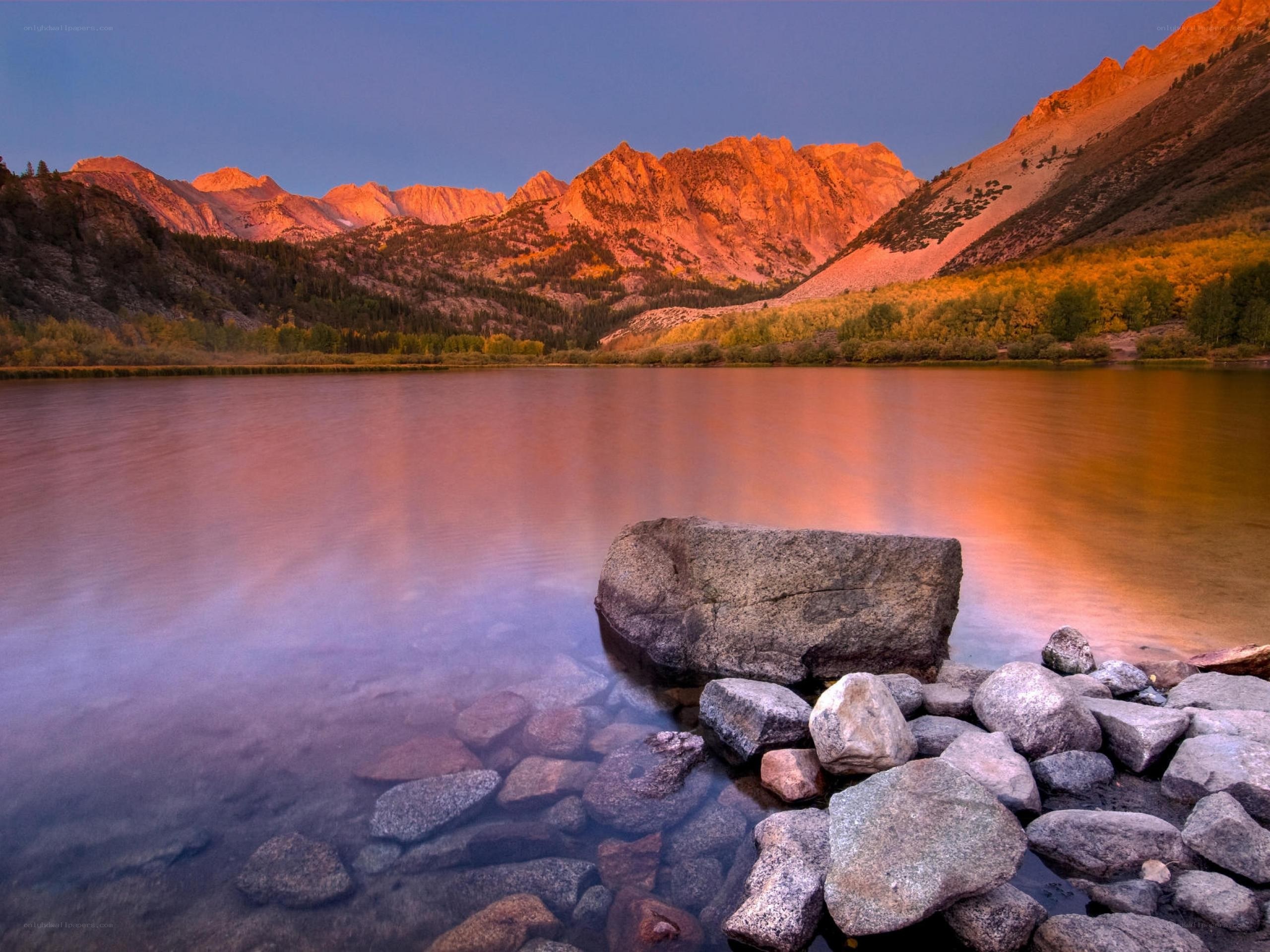 Mountain lake at sunset