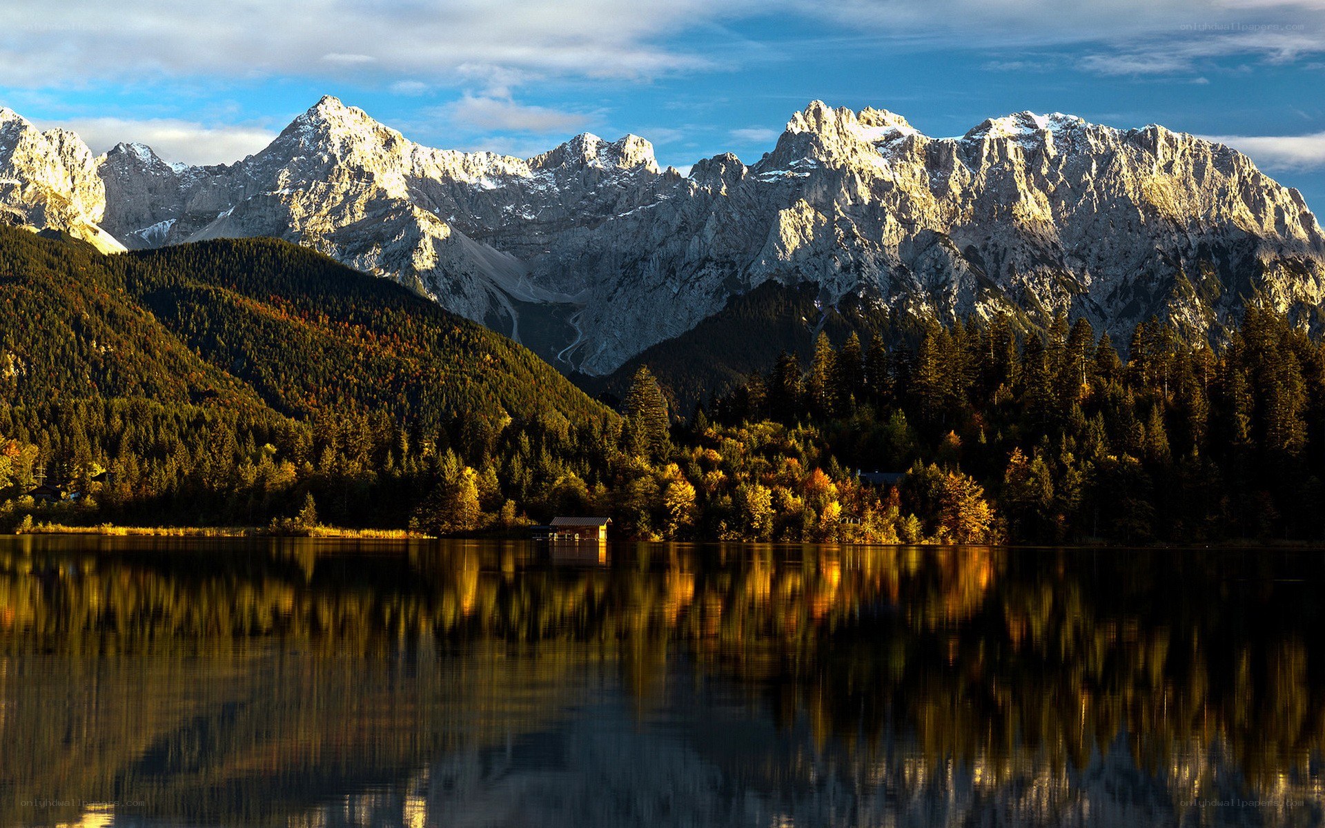 Mountain lake at sunset