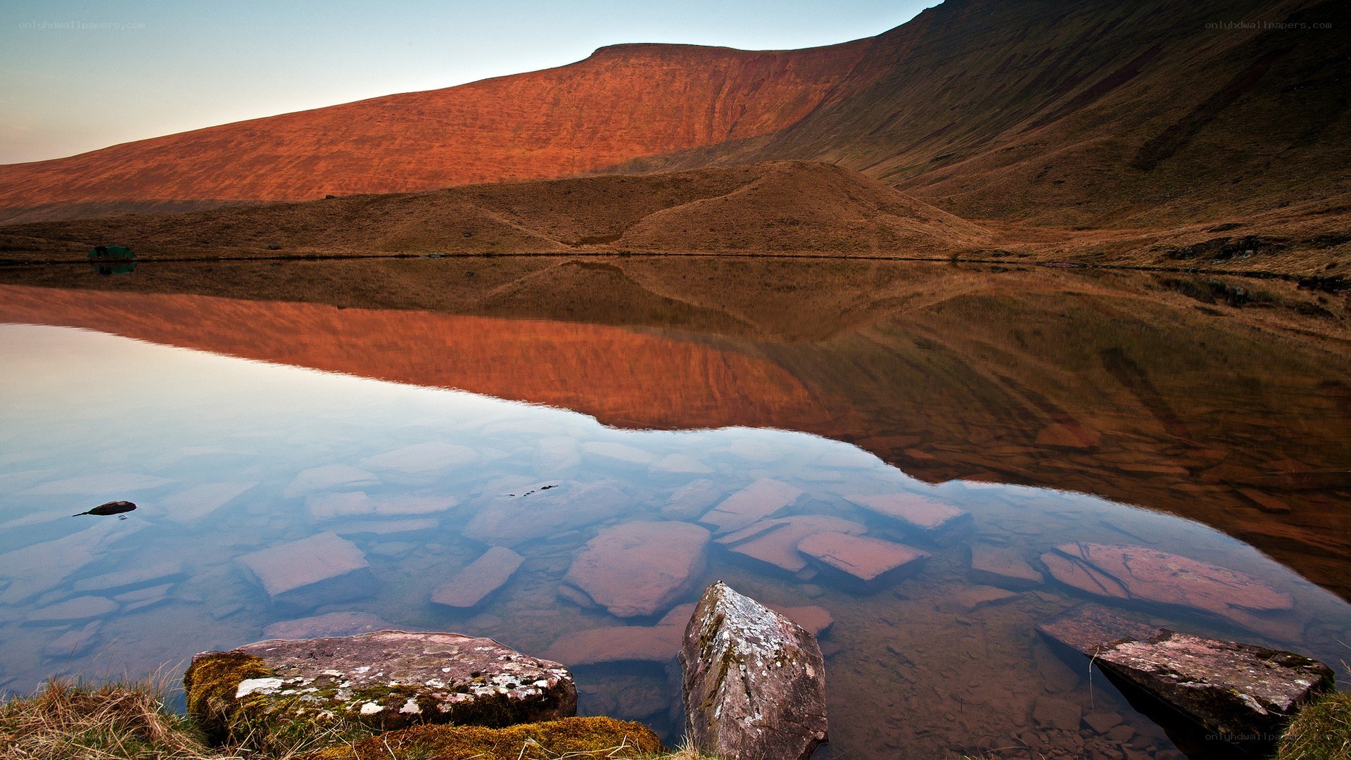 Mountain lake at sunset