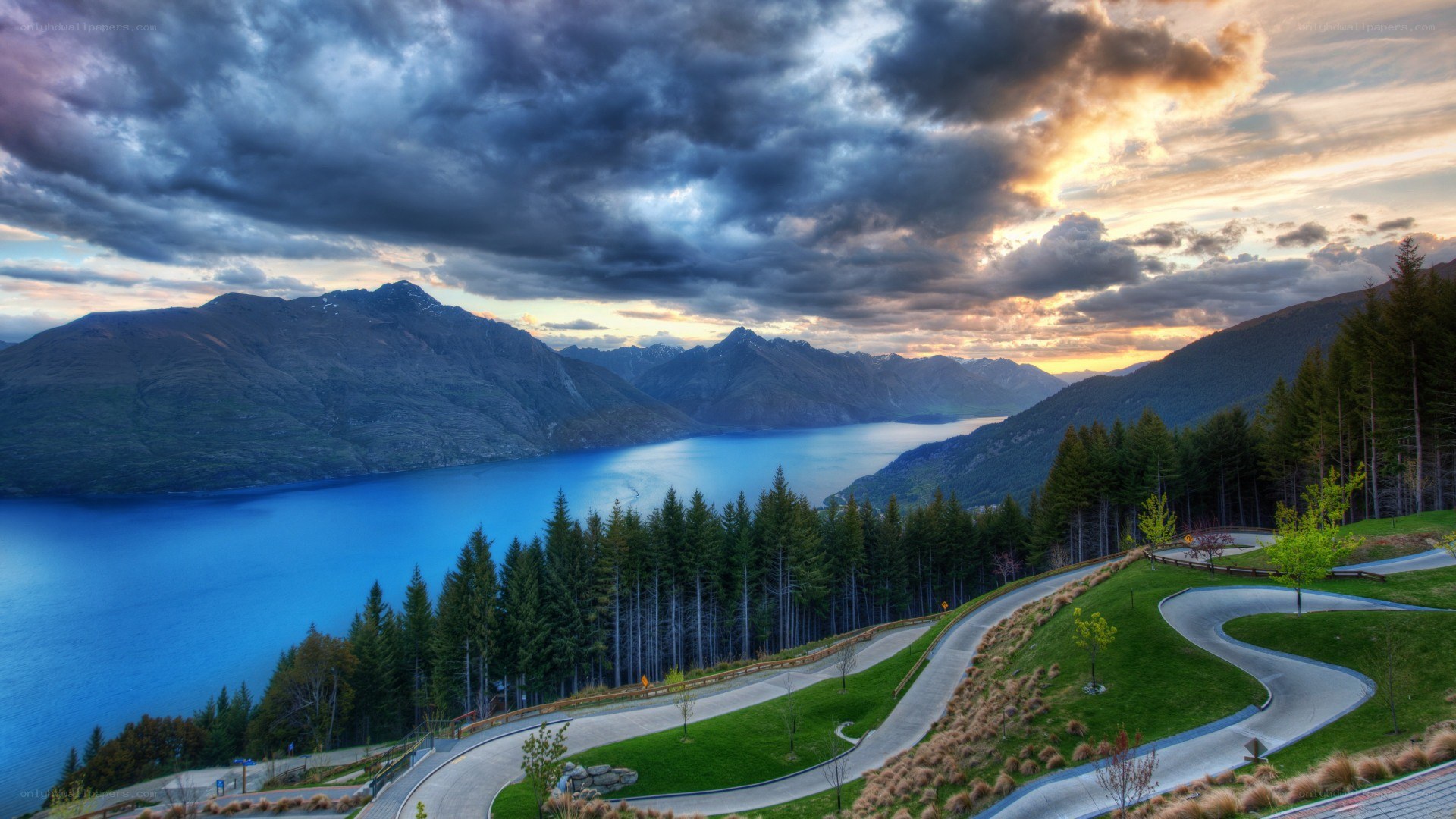 Mountain lake at sunset