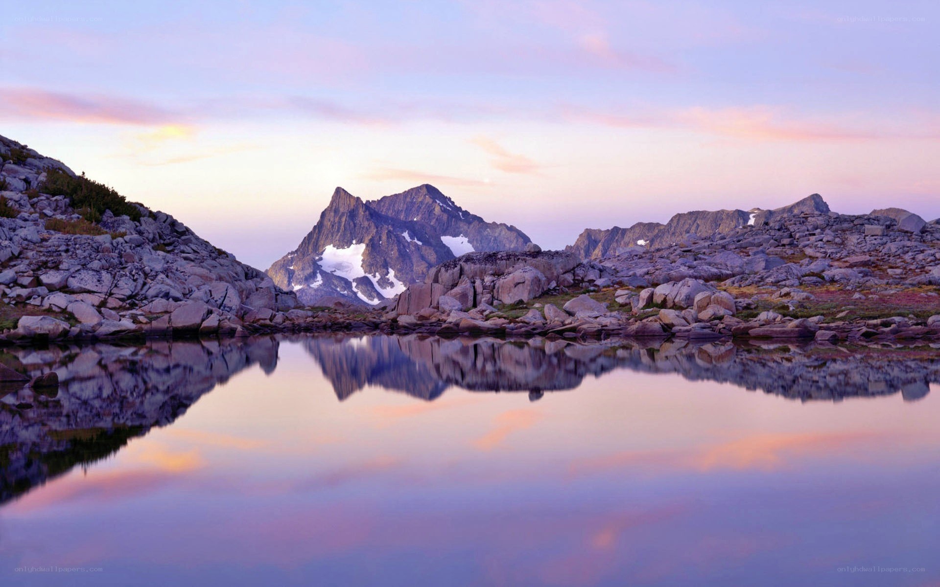 Mountain lake at sunset