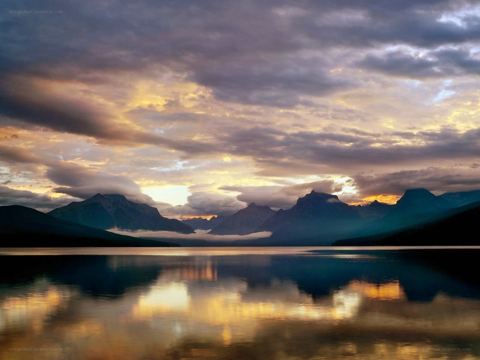 Mountain lake at sunset
