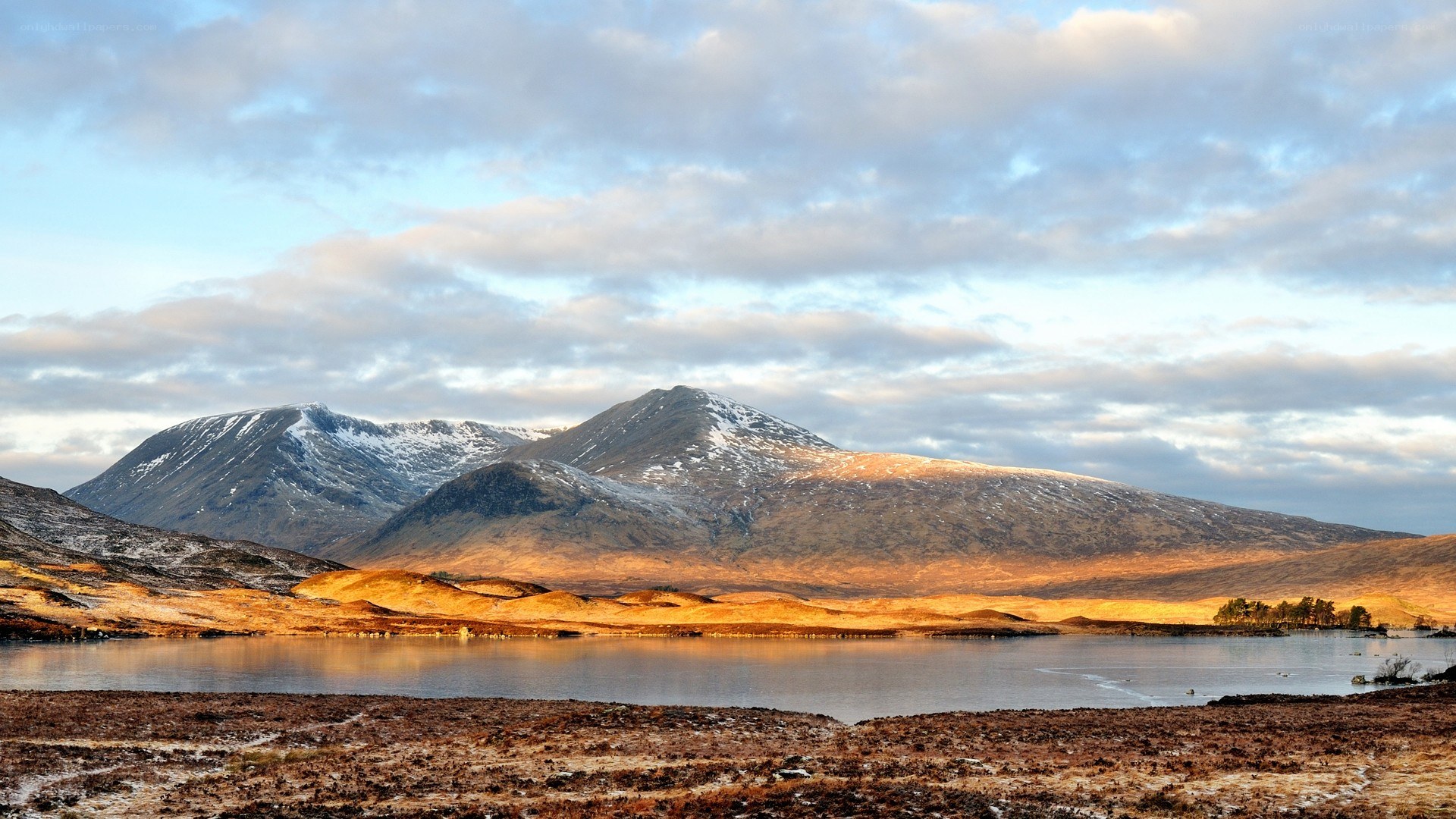 Mountain lake at sunset