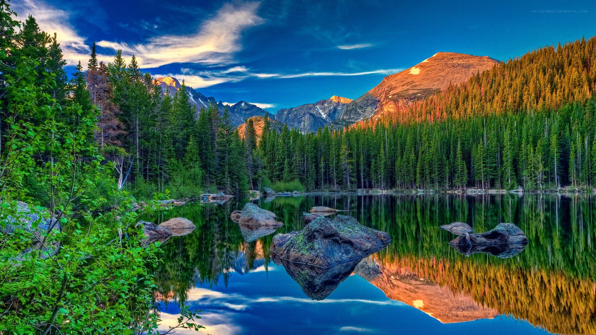 Mountain lake at sunset