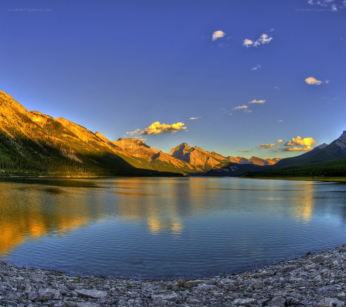 Mountain lake at sunset