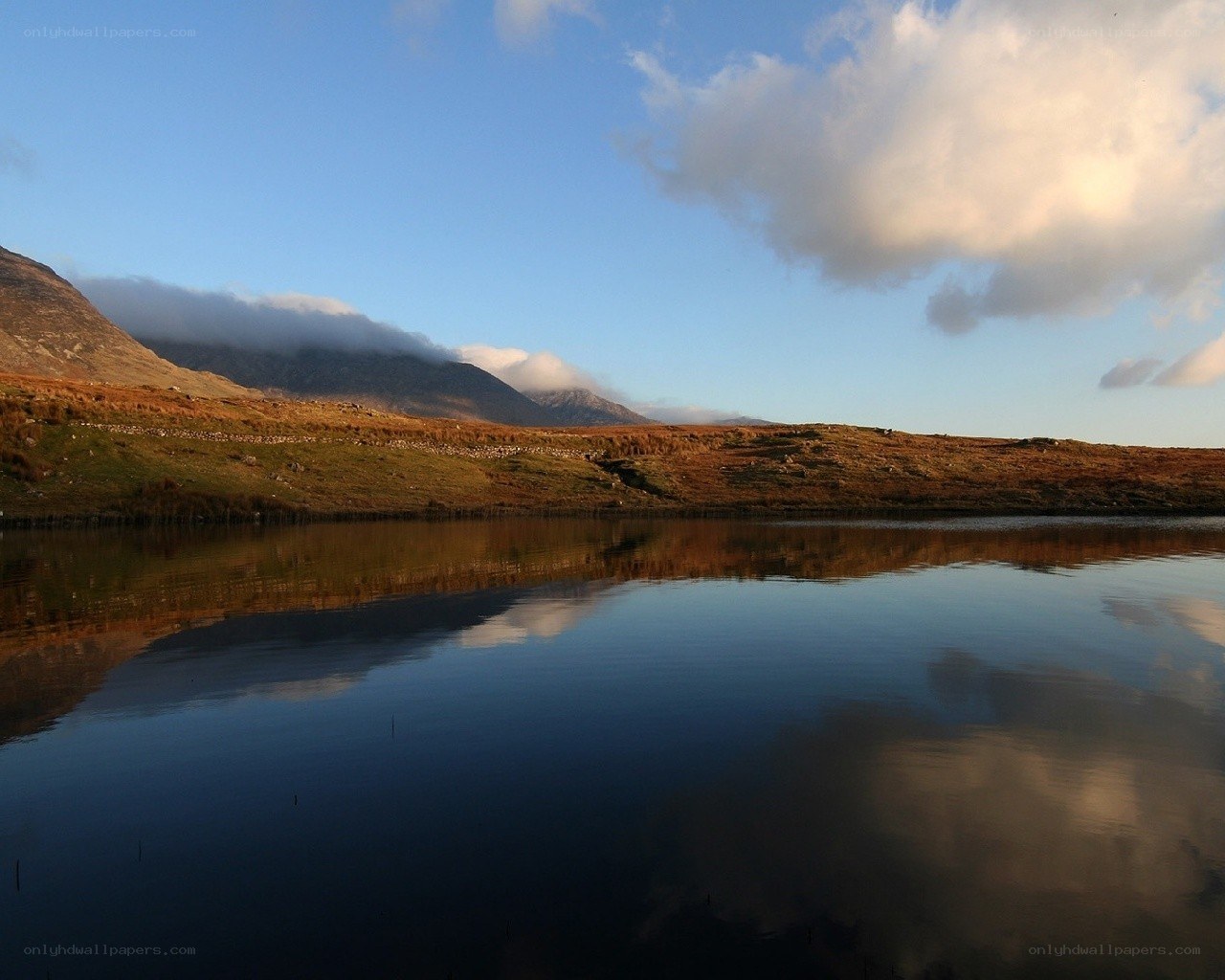 Mountain lake at sunset