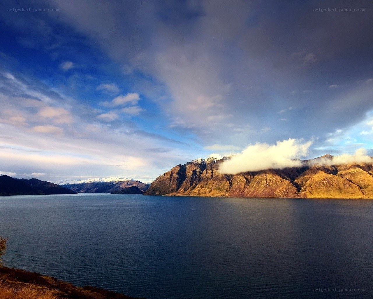 Mountain lake at sunset