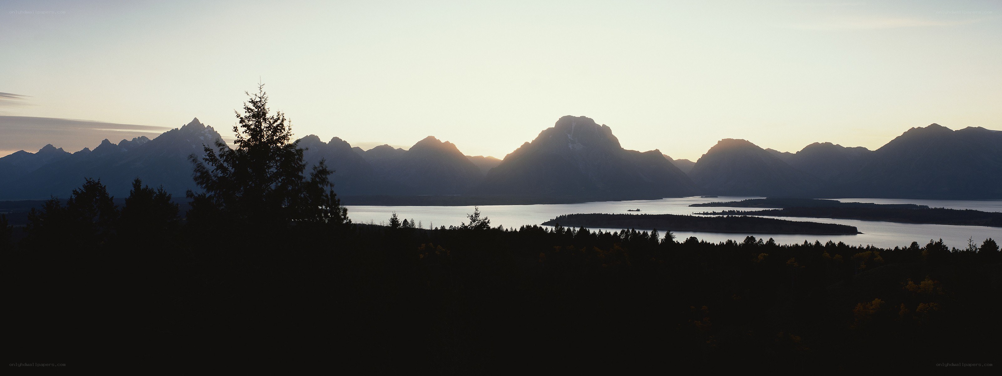 mountain lake at sunset