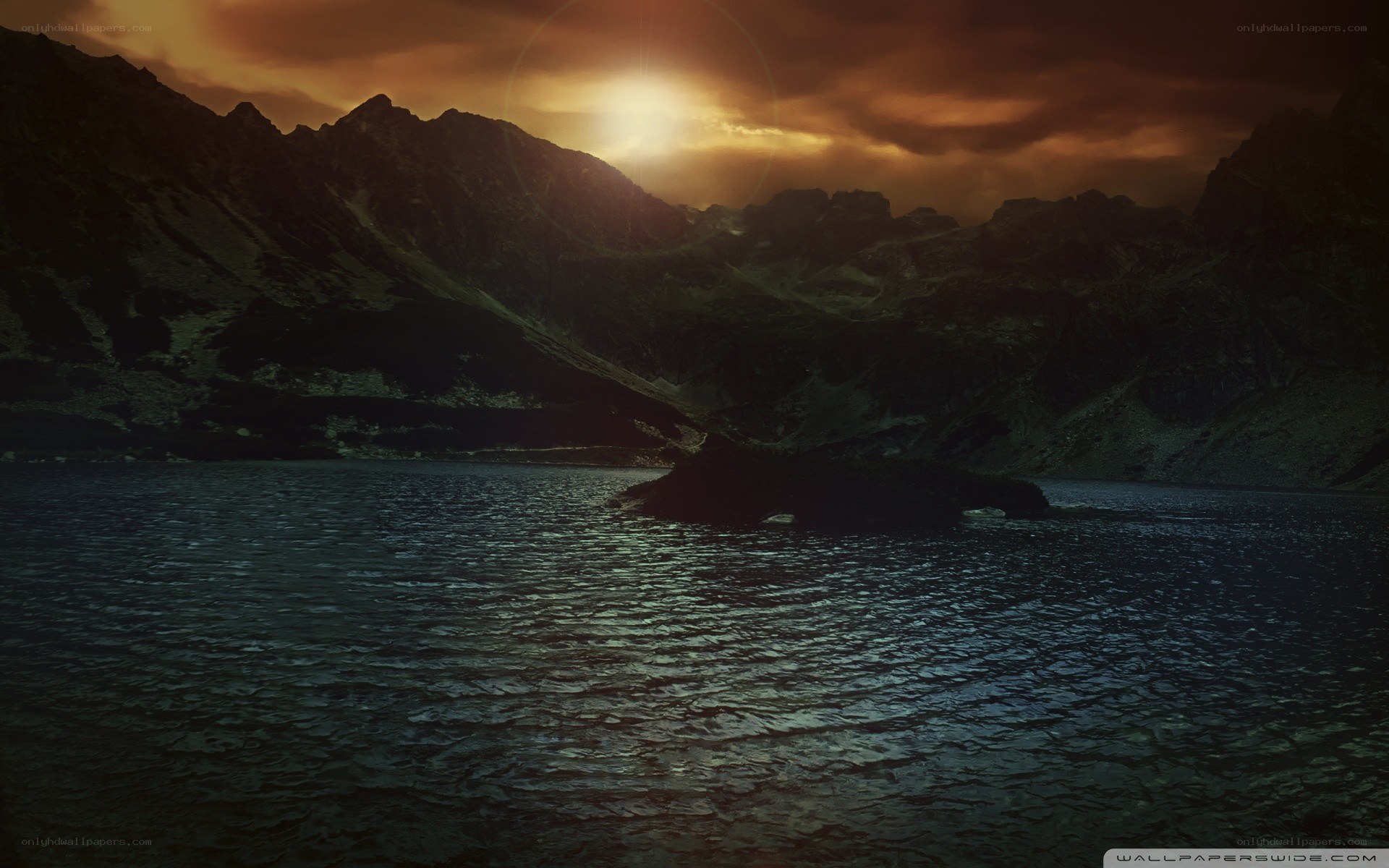 Mountain lake at sunset