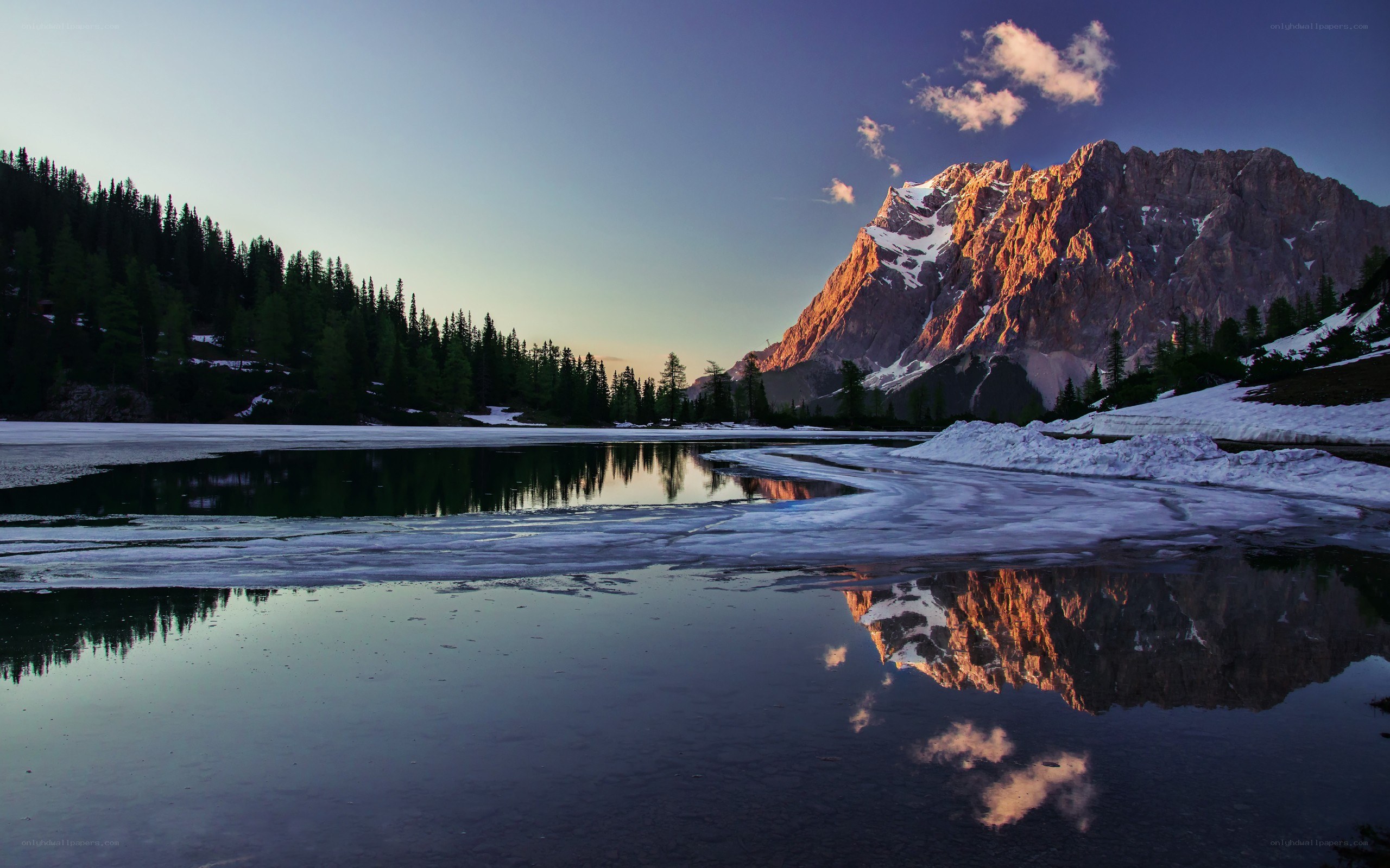 Mountain lake at sunset