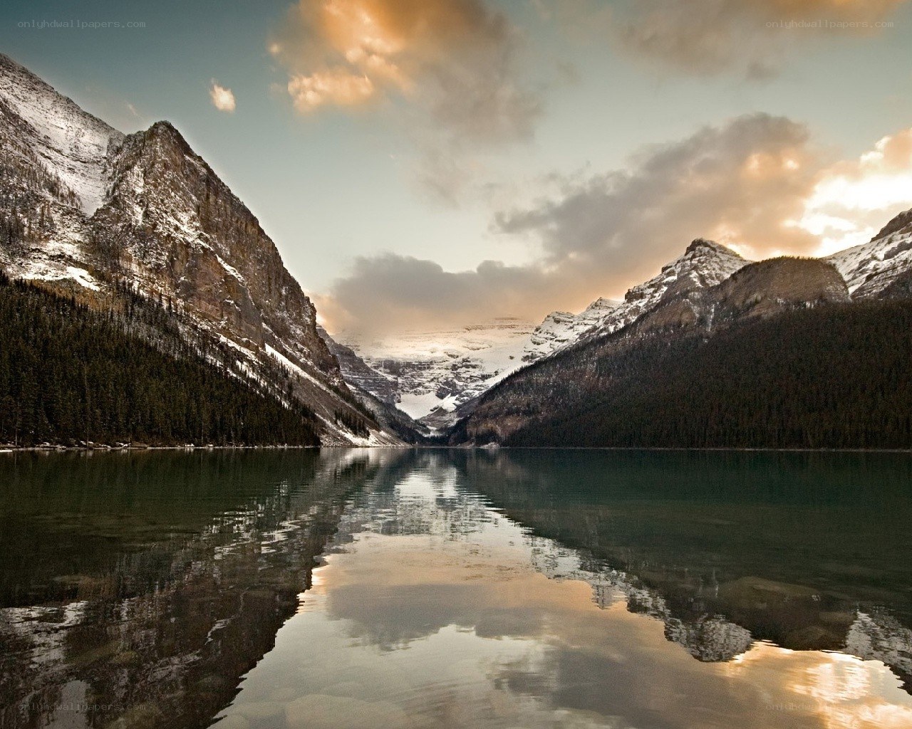Mountain lake at sunset
