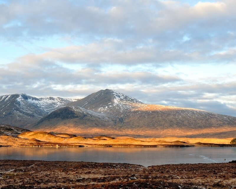 mountain lake at sunset