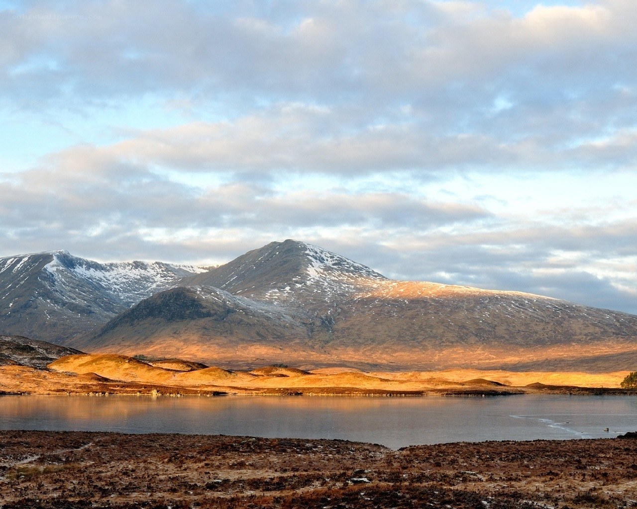 mountain lake at sunset