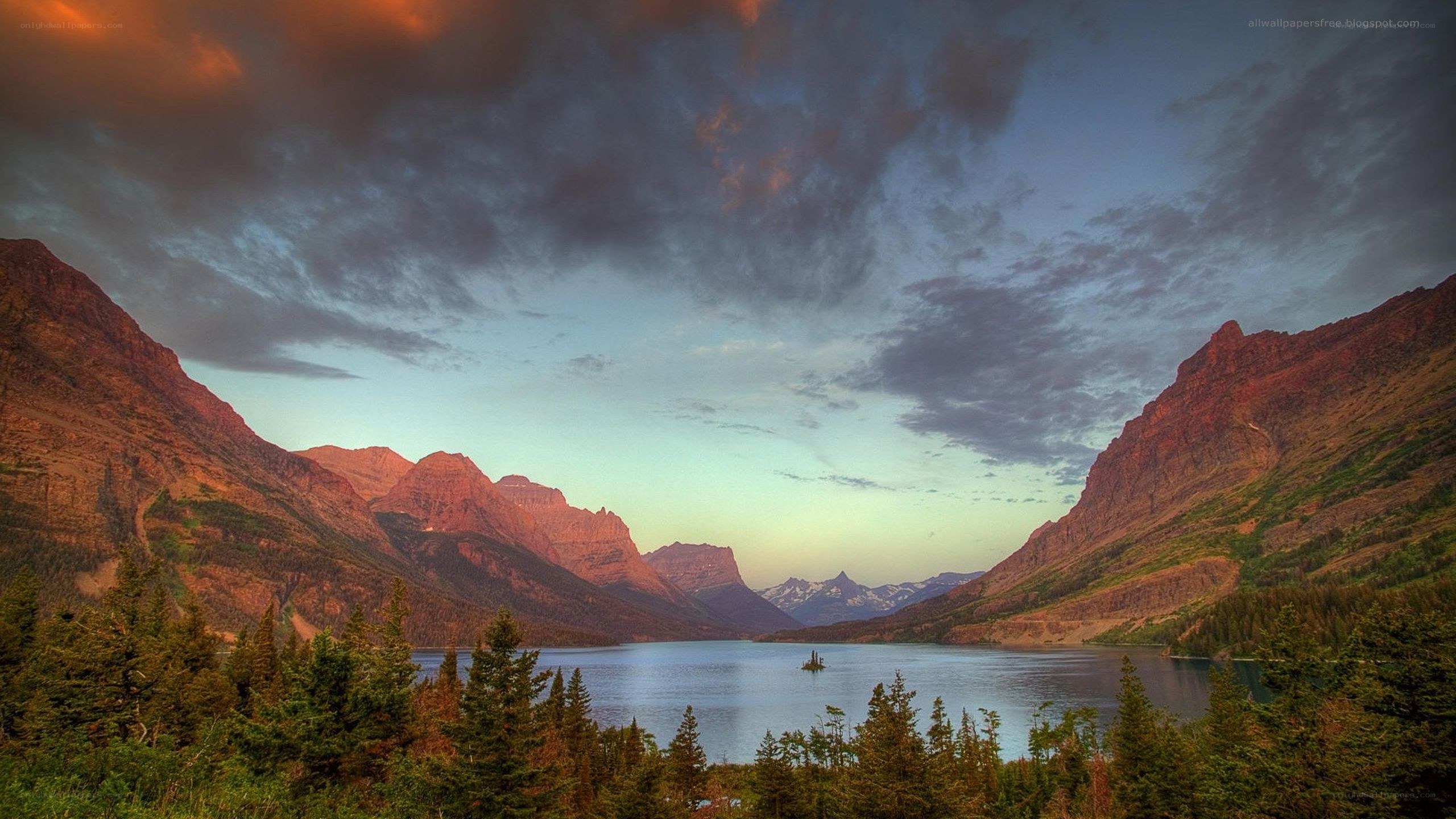Mountain lake at sunset