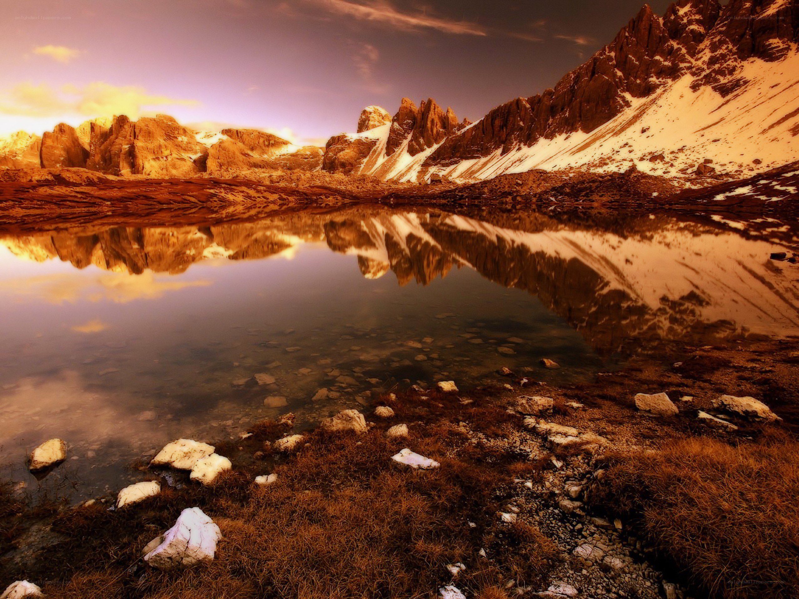 Mountain lake at sunset