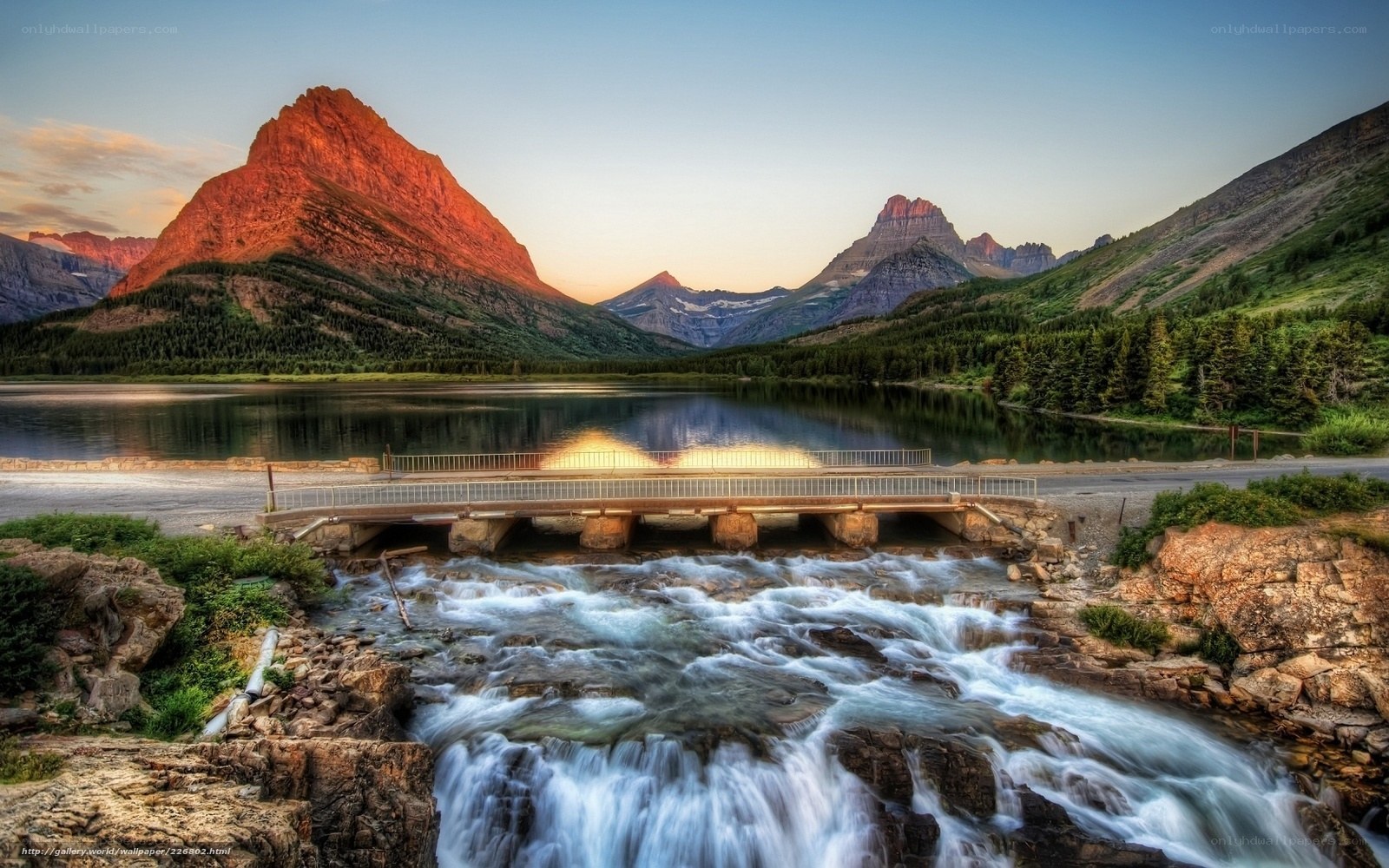 Mountain lake at sunset