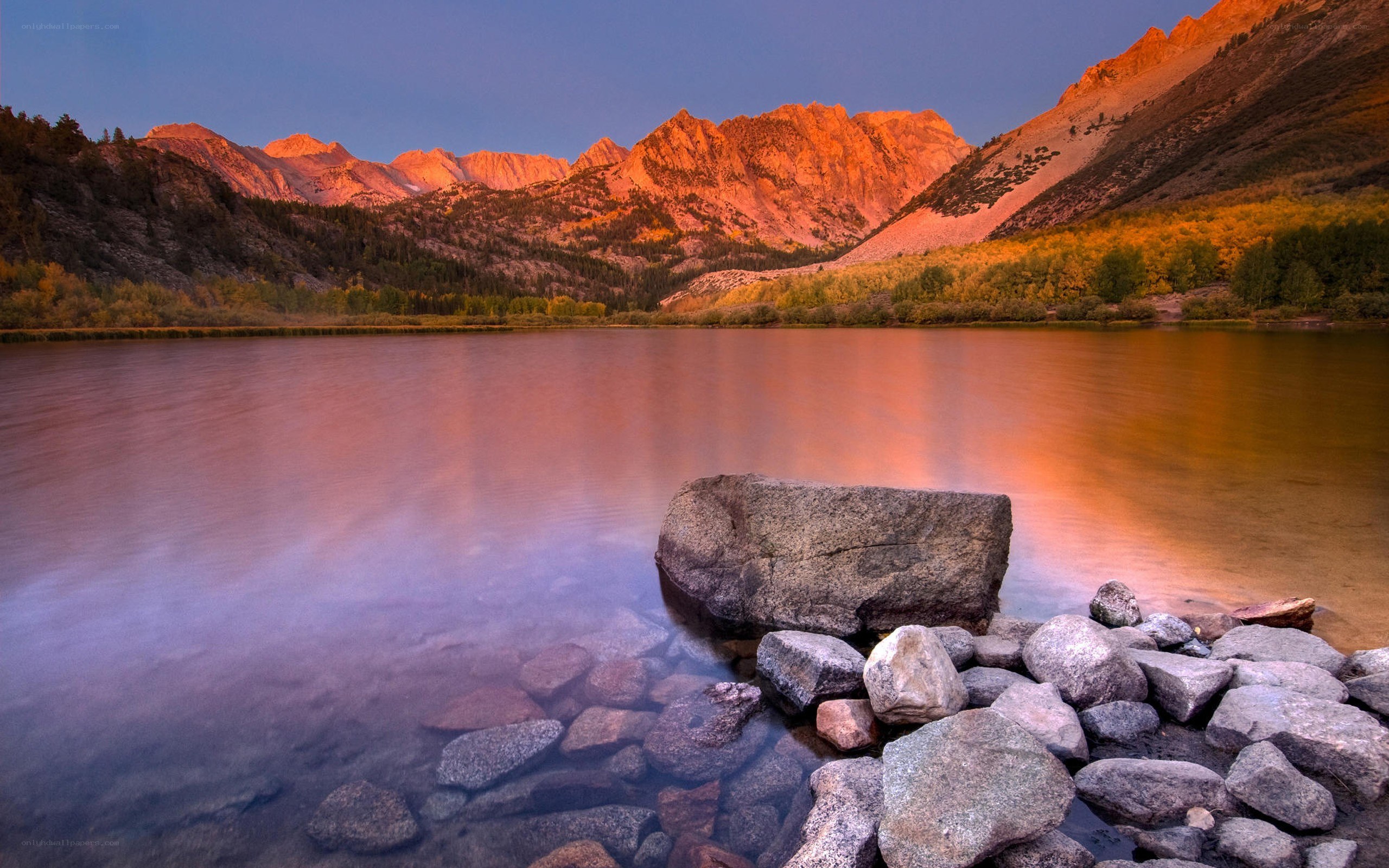 Mountain lake at sunset
