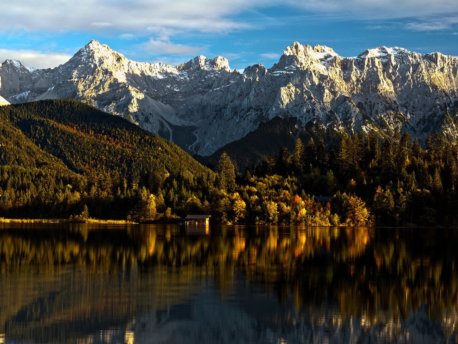 Mountain lake at sunset