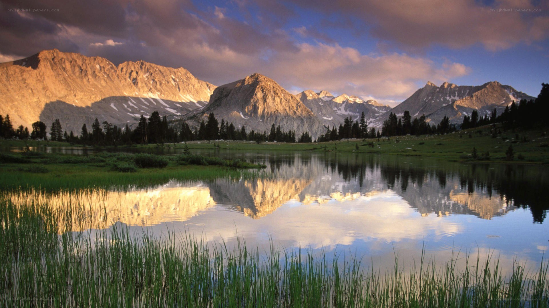 Mountain lake at sunset