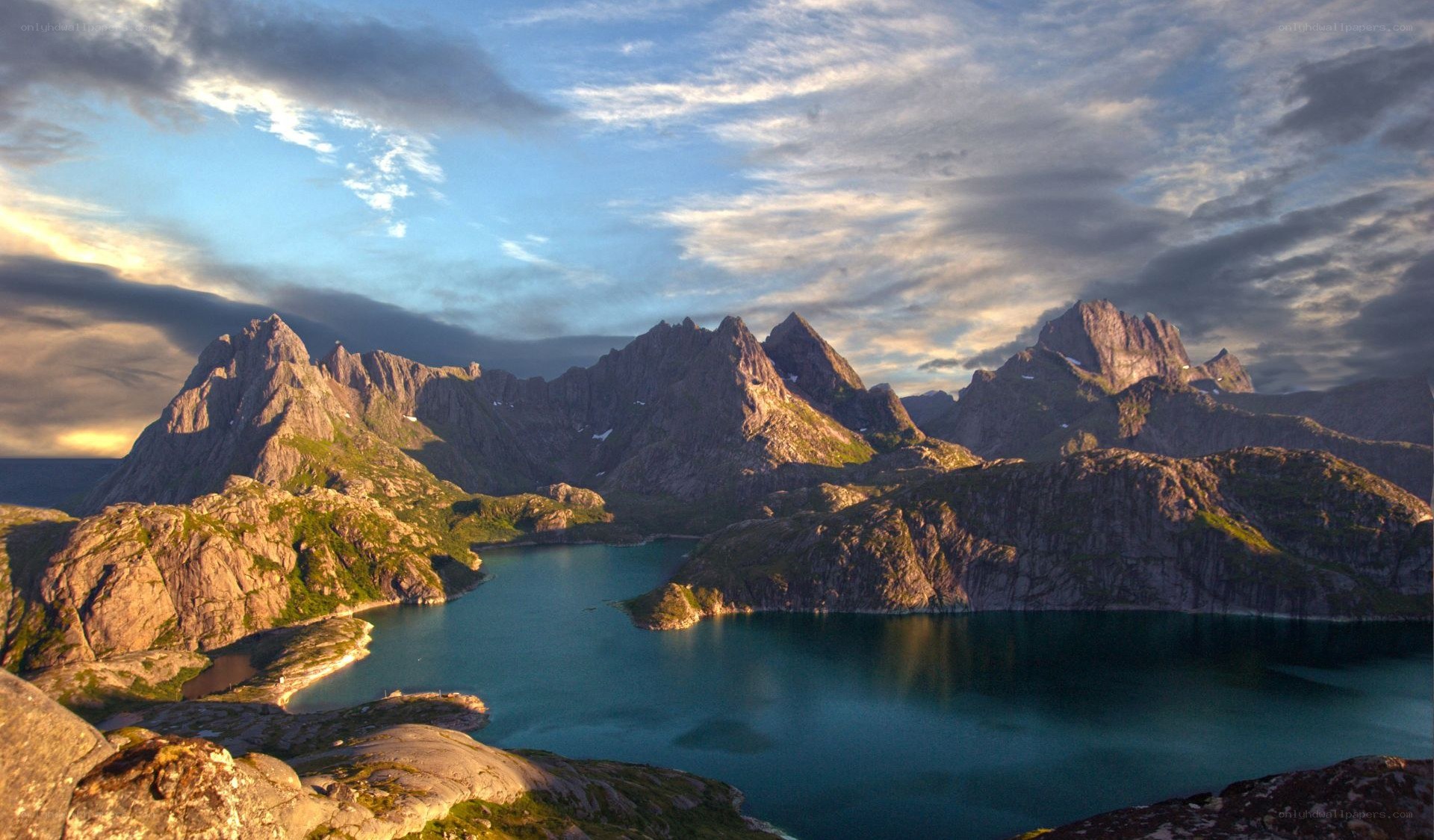 Mountain lake at sunset
