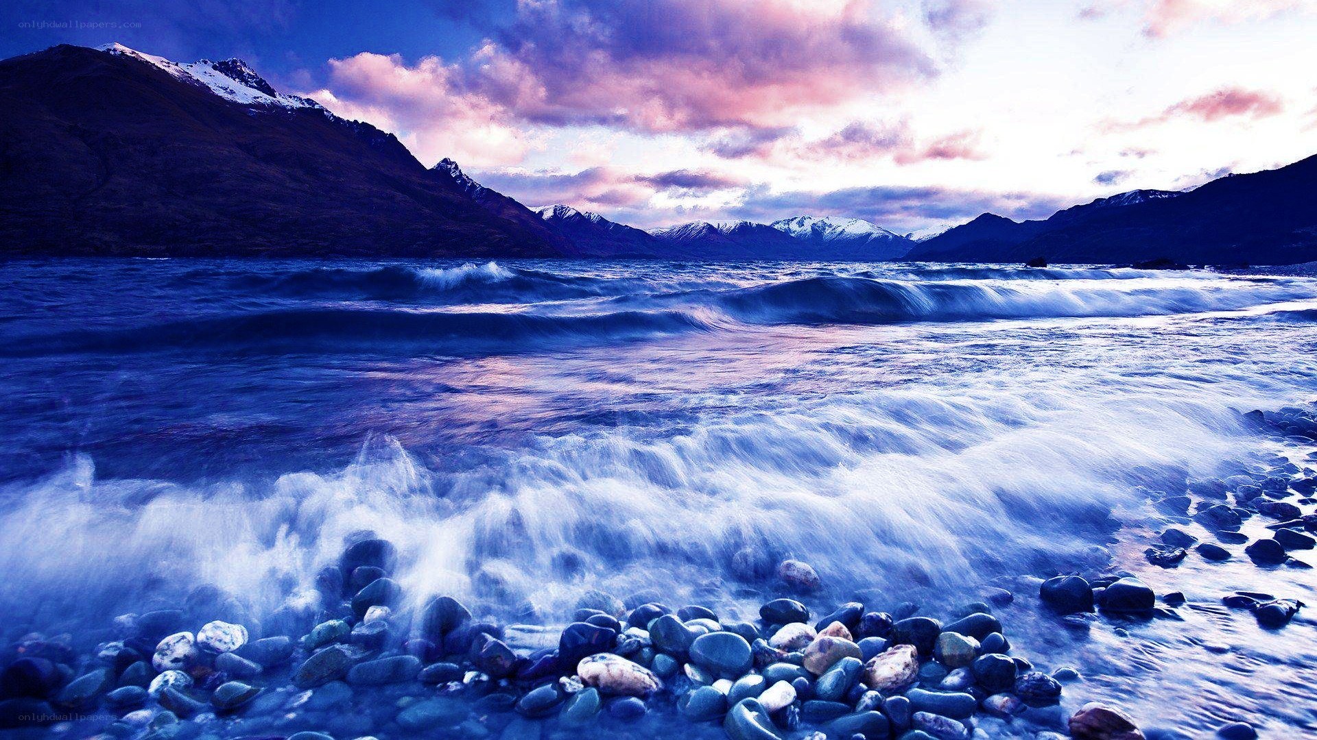 Mountain lake at sunset