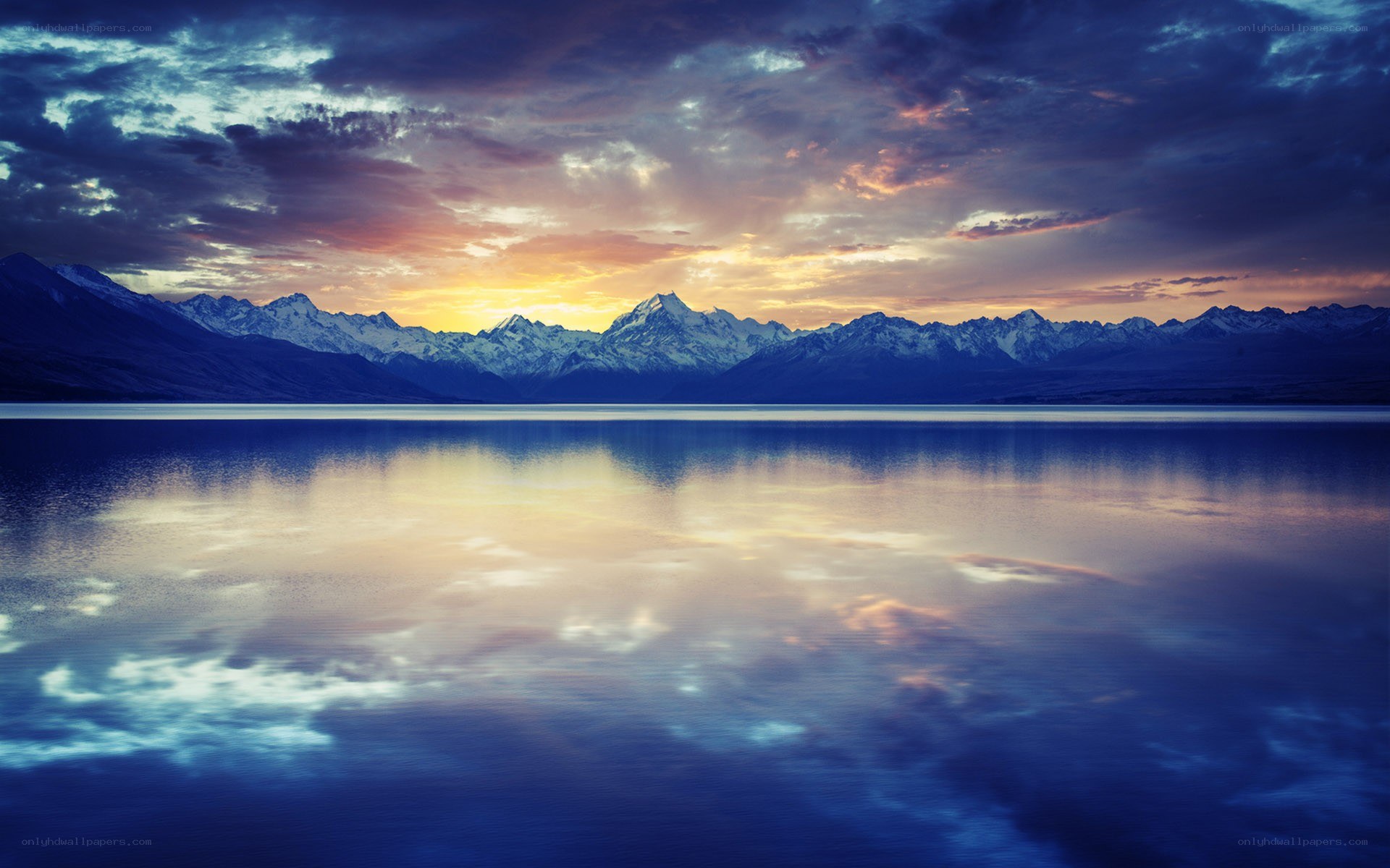 Mountain lake at sunset
