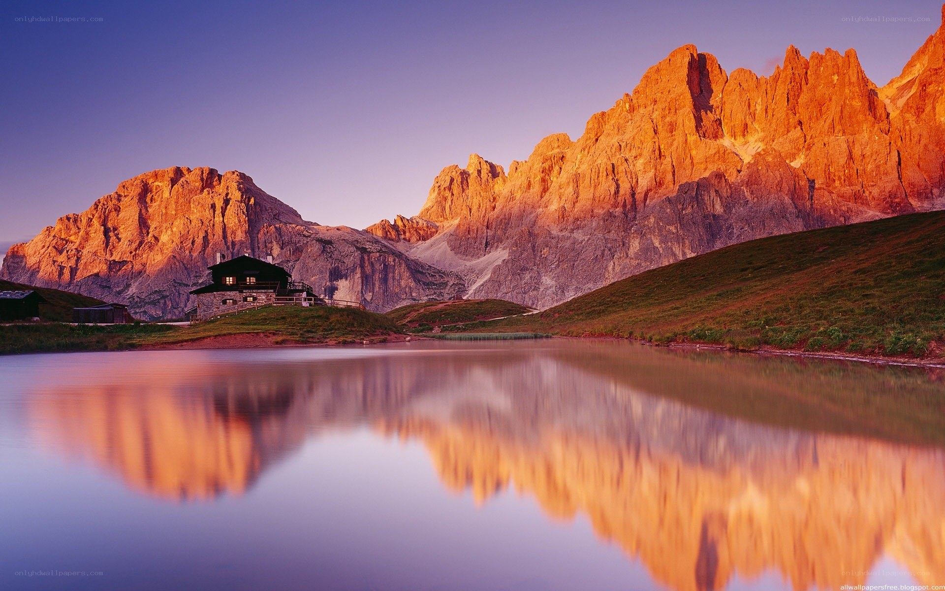 Mountain lake at sunset