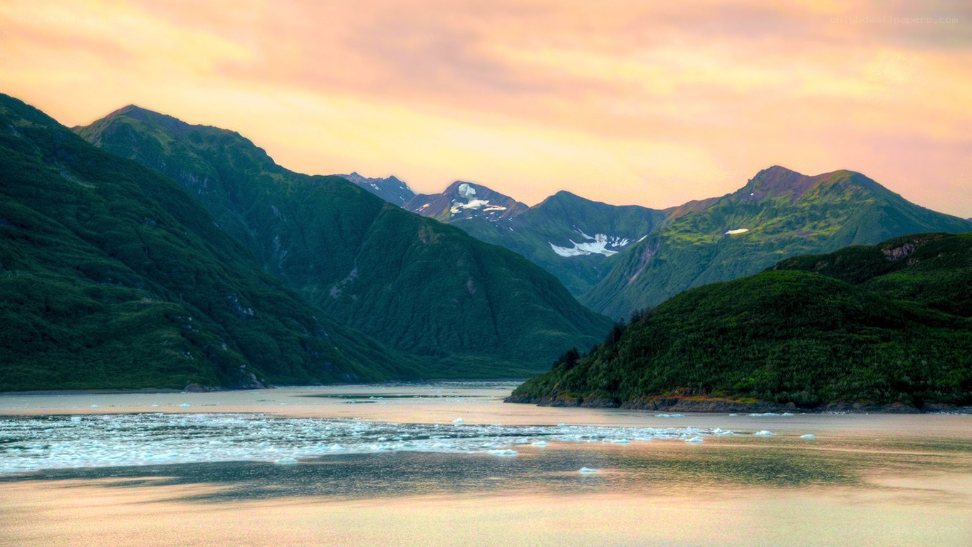 mountain lake at sunset