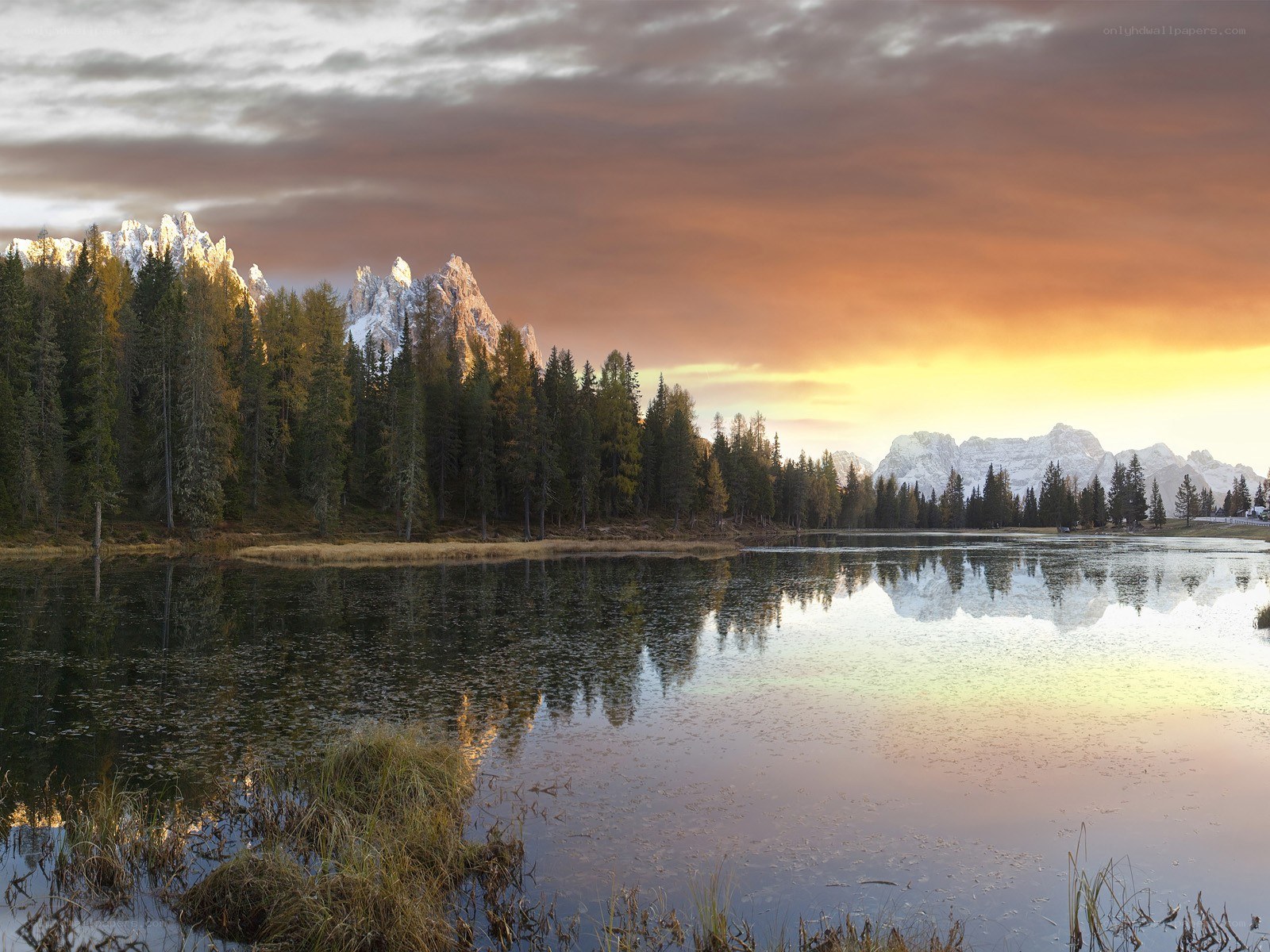 Mountain lake at sunset