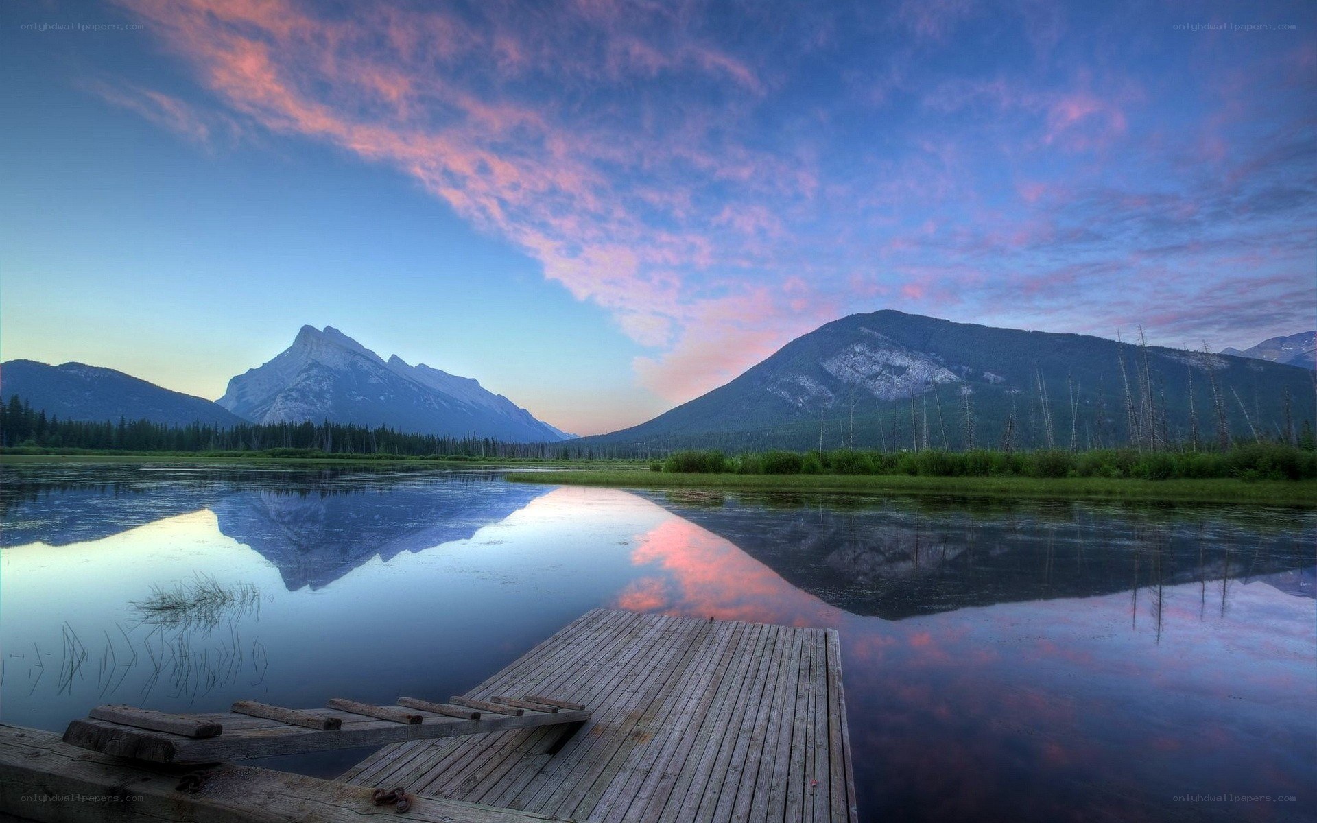 Mountain lake at sunset