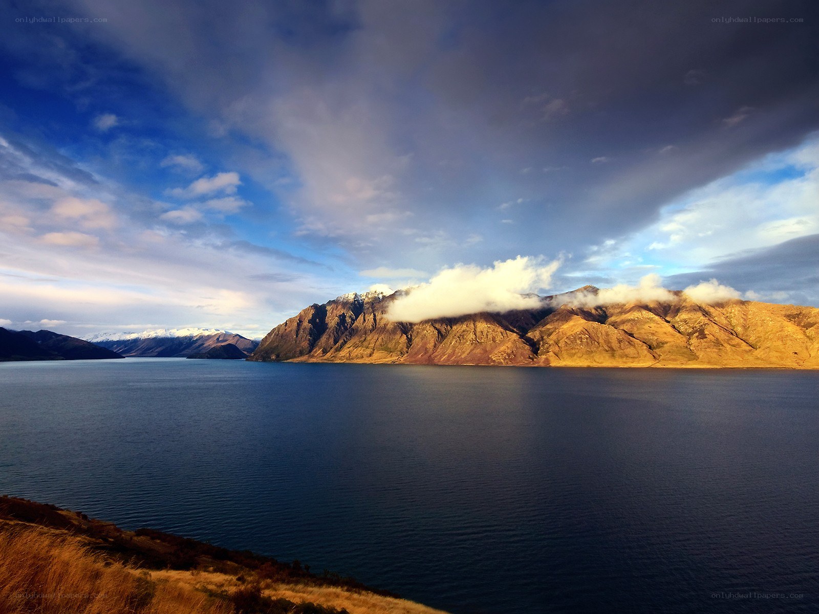 Mountain lake at sunset