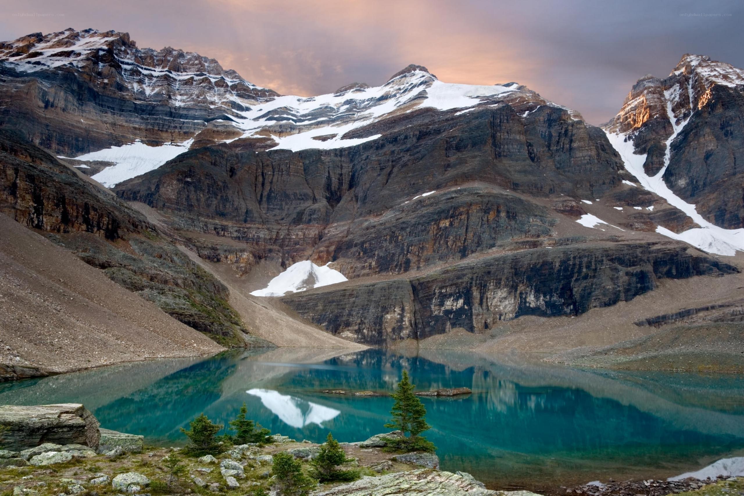 Mountain lake at sunset