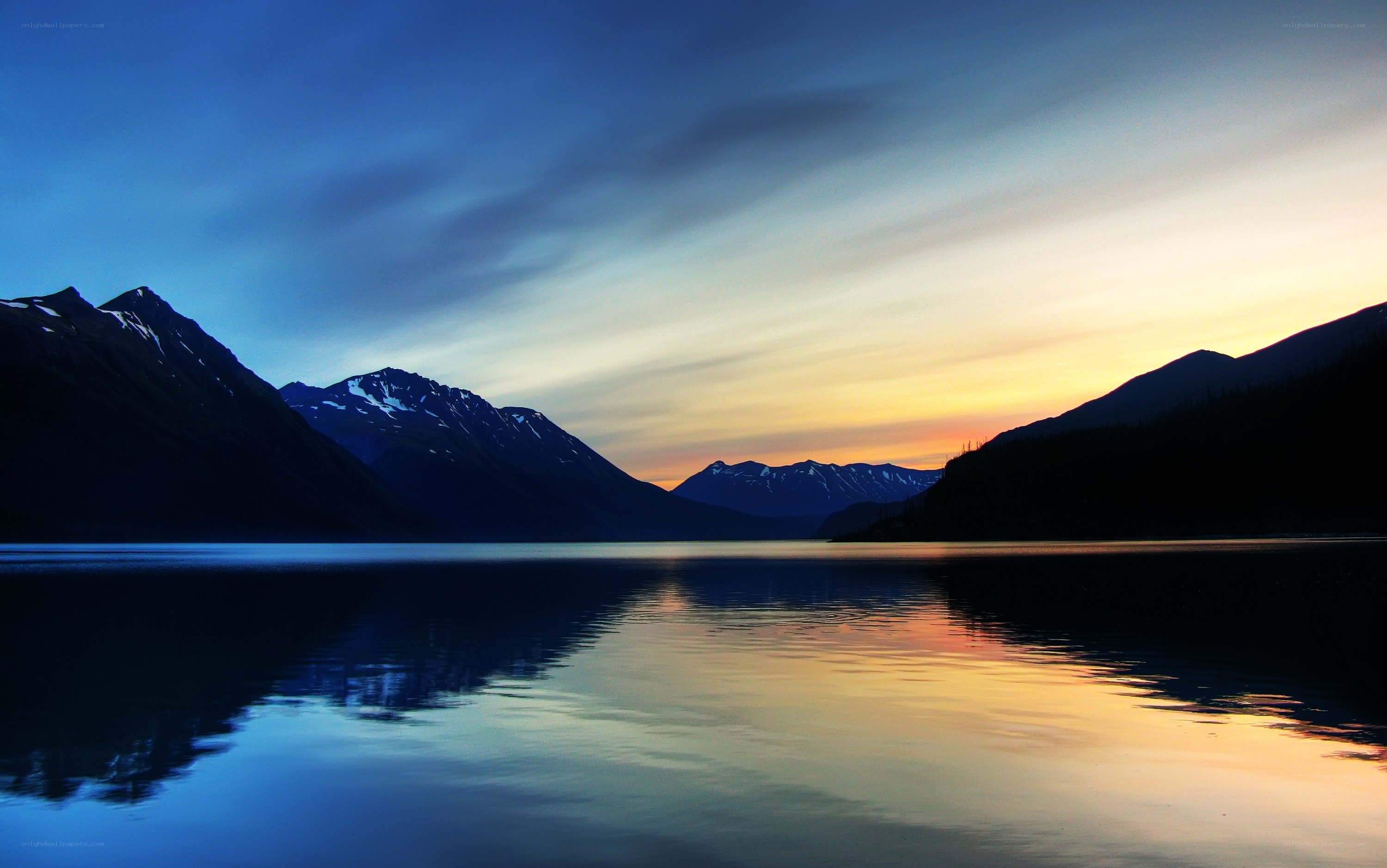 Mountain lake at sunset
