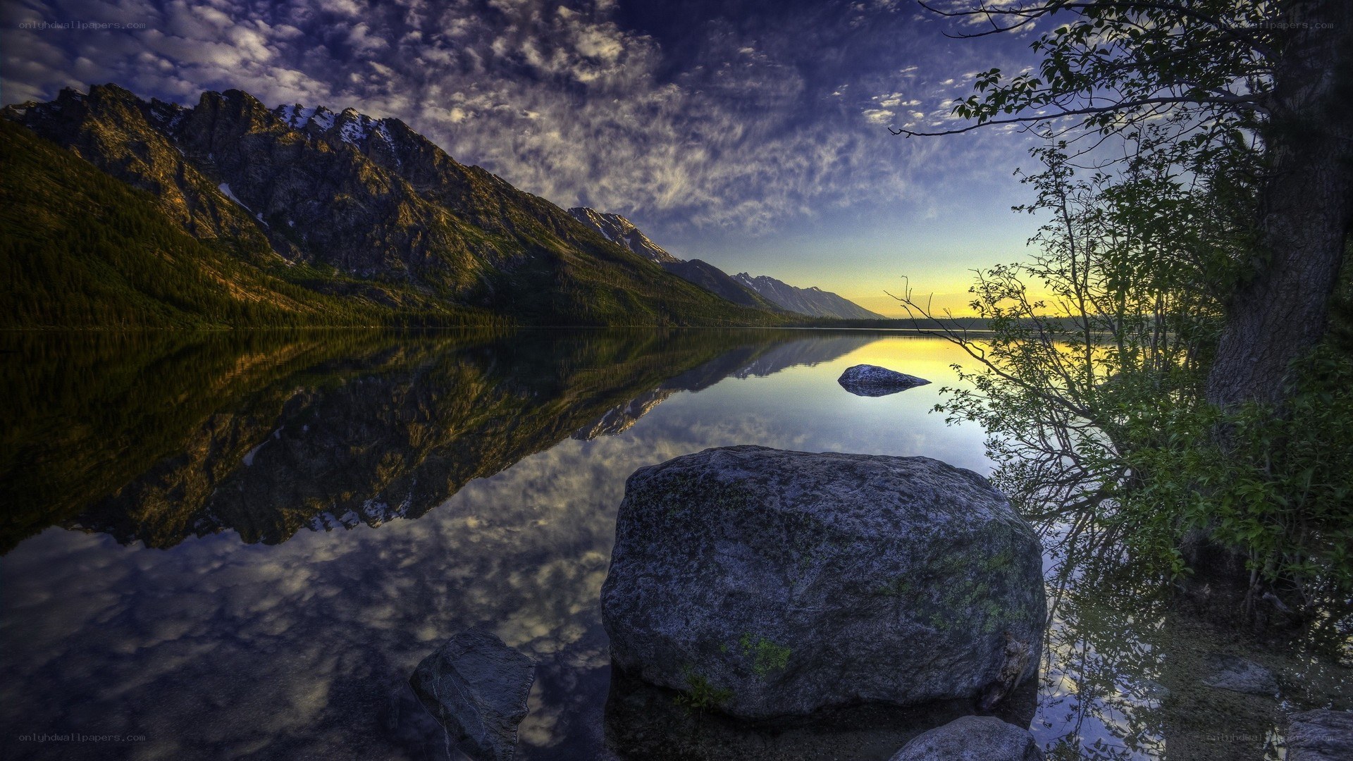 Mountain lake at sunset