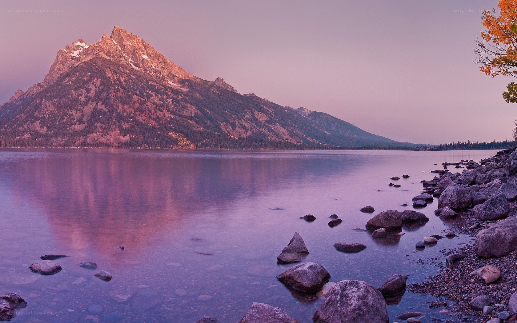 Mountain lake at sunset