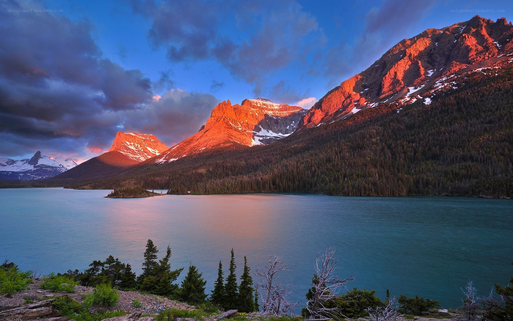 Mountain lake at sunset